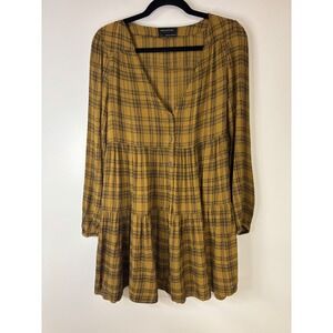 Urban Outfitters Plaid Button Front Long Sleeve Tiered Mini Dress‎ - Small